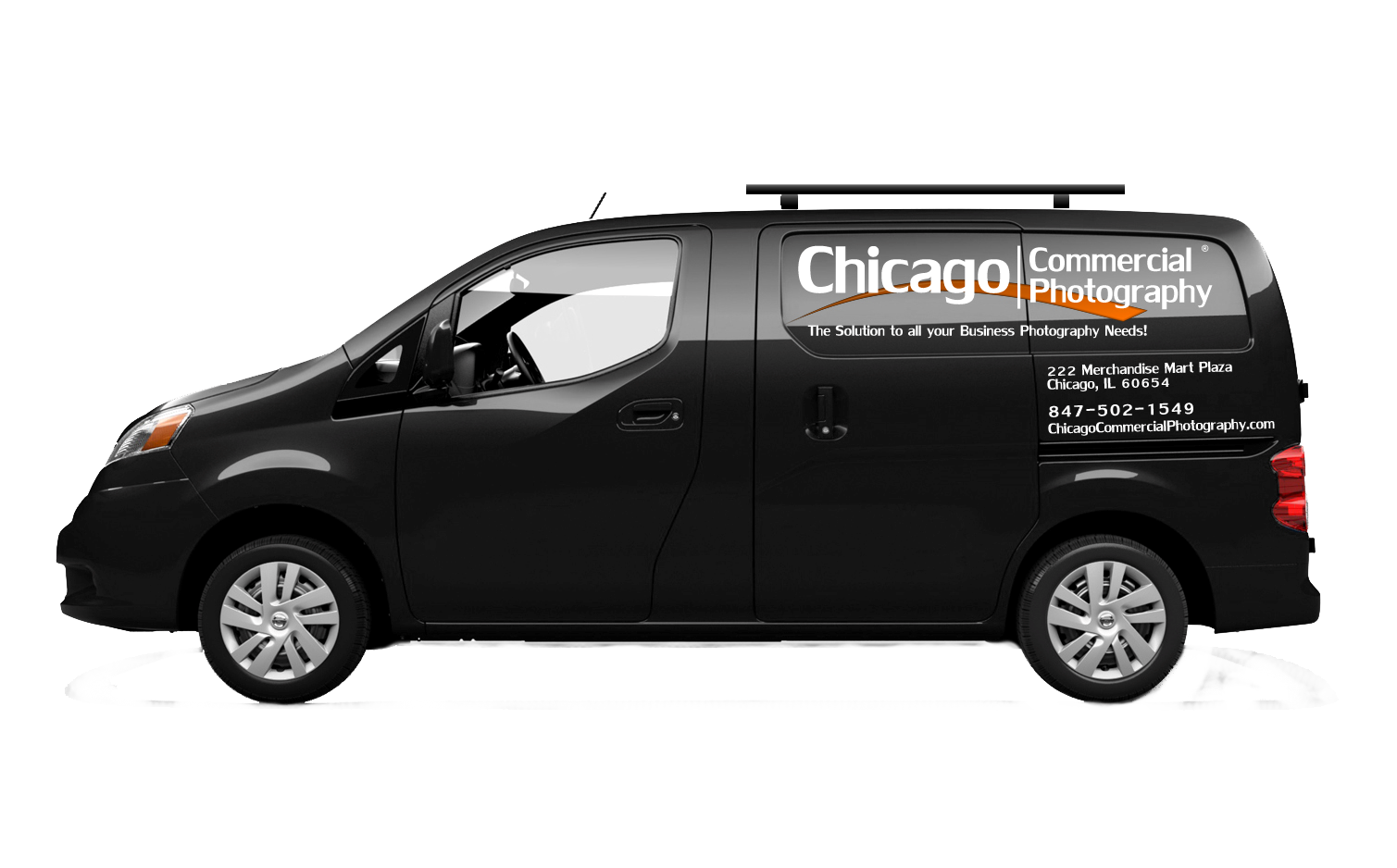 Chicago Commercial Photography branded van ready for on-site event photography and videography at Rosemont Convention Center and Chicago trade shows